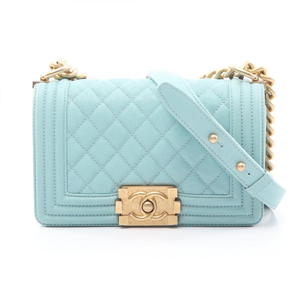 Chanel Boy Shoulder Bag Caviar Leather Grained Calfskin Blue